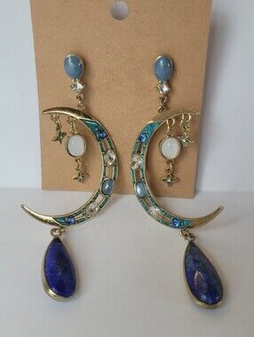 Christian Siriano NY Lapis Lazuli Celestial Moon Drop Earrings
